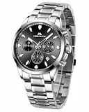 MEGALITH Herrenuhr Silber Edelstahl Armbanduhr: Chronographen Wasserdicht Analog Uhr Herren - Klassisch Designer Uhren mit Datum Leuchtend - Geschenke für Business Lässig Männer
