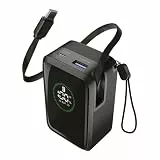 Cellularline Powerbank Roller 10.000 mAh mit 45 W Schnellladefunktion, integriertem 70 cm USB-C-Kabel, LCD-Display, DREI Anschlüssen und Trageschlaufe Schwarz