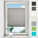 bobodeco Plissee ohne Bohren Plissees Klemmfix - Grau 80 x 130 cm (BxH) - Easyfix Plisseerollo Jalousie Faltrollo Blickdicht - Sichtschutz - Sonnenschutz Fertifplissee - Rollos für Fenster und Tür