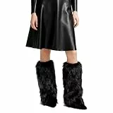 fshxj Beinstulpen Damen,Leg Warmers Aus Kunstfell,Stulpen Fell Beinwärmer,Schwarz Warmers Bein,Furry Kostüm Stiefel,Fur Schwarze Winter Fellstulpen,Pelz Plüsch Warm StrüMpfe,Für Weihnachten,Winter