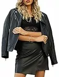 Giolshon Damen Lederjacke Kunstleder Bikerjacke Frühling Herbst Beiläufig Weiche Kurz Mantel 53 Schwarz L