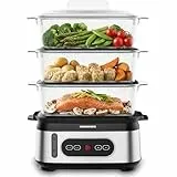 HEINNER Dampfgarer Elektrisch 9L, 3 Ebenen BPA-frei, LED-Display, Digitaler Timer 0–90 Min, Startvorwahl 12 Std, Abschaltautomatik, Spülmaschinengeeignet, inkl, 950 W, Modell ONE STEAM HSA-D950SS