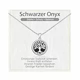 J.Endéar Lebensbaum Kette Silber 925 für Damen Hypoallergene Nickelfrei Natürlicher Edelstein Schwarzer Onyx Anhänger Baum des Lebens Halskette, verstellbar mit Geschenkbox