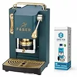 emozioni quotidiane Faber Mini Deluxe Kaffeemaschine mit Messingveredelungen mit Ese-Papier-Pads 44 mm + Reinigungsset Entkalker + 20 Kaffeepads gratis (Mini British)
