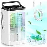 Klimaanlage Mobil, 4 in 1 Mobile Klimaanlage 1200ml mit 2 Sprühstufen & 4 Geschwindigkeitsstufen, 1-8 Timer, 90° Oszillation, USB-C-Anschluss, Mini Luftkühler für Zuhause und Büro (Weiß)