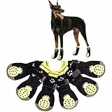 EASY JOY 3 Paar Anti Rutsch Hundesocken, verstellbare Hundestiefel und Booties, Hundesocken Wundschutz - Rosa Erdbeermuster, Ananas Schwarz M