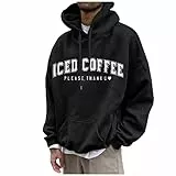 Topassion Herren Damen Hoodie Pullover Mit Kapuze Casual Brief Print Sweatshirt Männer Oversize Langarm Kapuzenpullover Locker Kapuzenpulli College Hoodie Mit Taschen & Kordel Langarmshirt (Black，M)