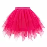 OBBUE Damen Karneval Tüll Rock 1950er Rockabilly Petticoat Tütü Rock Ballett Tütüs für Christmas Party Abschlussfeier Fuchsia M