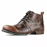 OSSTONE Retro Braun Herren leder chukkastiefel Worker biker boots-motorrad-leder-schuhe für Schnürstiefeletten boots OS-6015-2-Retro Braun，US8.5(EU42)