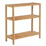 SONGMICS Badezimmerregal, Badregal, Küchenregal, Schuhregal mit 3 Ebenen, Standregal aus Bambus, 26 x 60 x 66 cm, für Bad, Wohnzimmer, Flur, Küche, naturbeige BCB33Y