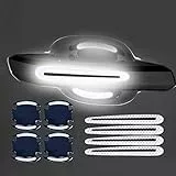 YlRNhe 8 Stück Universal 3D Kohlefaser Auto Türgriff Lack Kratzschutz Aufkleber Auto Türgriff Kratzschutz Schutzfolie Pad mit reflektierenden Sicherheitsstreifen
