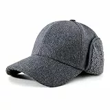 PivotWing Mütze Herren Mütze Damen Wintermütze Herren Wolle Basecap mit Ohrenklappen Wintermütze Damen Herren Mütze Winter Fliegermütze Fellmütze Trappermütze Dunkelgrau 60CM