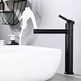 HOMELODY Wasserhahn Bad Schwarz Hoch mit 360°drehbarer Auslauf & Körper - Edelstahl Wasserhahn Bad mit 215 mm Auslaufhöhe - Waschbecken Einhebelmischer Schwarz Matt für Aufsatzbecken