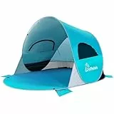 WolfWise Strandmuschel Pop-Up Zelt mit UV-Schutz 50+, 3-4 Personen Strandzelt, Sonnenschutz & Windschutz Tragbar Wurfzelt Baby Kinder Sonnenzelt Kleines Packmaß für Familie Camping Garten Strand Blau