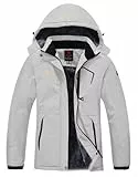 YSENTO Damen Winter Fleece wasserdichte Skijacke Outdoor Verdickte Softshell Warm Winddicht Wandern Funktionelle Atmungsaktive Jacke mit Abnehmbarer Kapuze(Hellgrau,M)