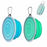 2 Stück Faltbare Reisenäpfe,Haustier Hundenapf mit Deckel und Haken Tragbare Silikon Trinkschale für Katzen,Hunde Reise Wanderungen and Camping (Hellblau und Hellblau, groß)