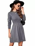 KOJOOIN Damen Strickkleid Pulloverkleid Zopfmuster Langarm Tunika Kleid Strickpullover Minikleid Rundhals Pullikleid Elegant A Linien Freizeitkleid (Verpackung MEHRWEG), A-Dunkelgrau, M