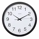 Hama Wanduhr Aruba (ohne Tickgeräusche, Quarzuhr geräuscharm, Ø 40cm, großes Ziffernblatt, analoge Uhr, mit Stunden-, Minuten- und Sekundenzeiger, Glas Abdeckung, inkl. Batterie) schwarz