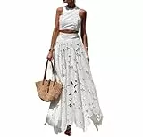 Generisch Romantisches Sommer Set aus ärmellosem Crop Top mit Hohlspitze und ausgestelltem Rock