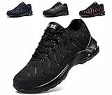 LARNMERN Arbeitsschuhe Herren Leicht Sicherheitsschuhe Komfort Stahlkappenschuhe Atmungsaktive Klassisch Sportlich Schutzschuhe Luftkissen Arbeit Pannensichere Dämpfung S3 (Schwarz,41EU)