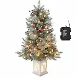 90 cm künstlicher Weihnachtsbaum mit 78 Beleuchtung, 8 Modus Warmweiß Pre-lit Snow Flocked Weihnachtsbaum mit Beleuchteter Topf Weihnachten Deko für Familientreffen, Büro und Flure