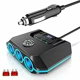 OOWOLF Zigarettenanzünder Verteiler Ladegerät Adapter - QC 3.0 Auto 3 Fach 180W 12V / 24V KFZ Verteiler Steckdose mit Voltmeter Schalter für GPS Dash Cam Telefon Tablet (Hellblau)