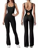 Tanou Jumpsuit Damen Eng Flared Sexy Rücken Aushöhlen Ärmellos Sommer Gym Set Schwarz L 42-44