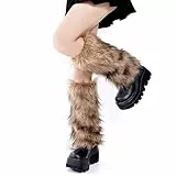 Muorruo Flauschige Leg Warmers, Lange Furry Stulpen, beinstulpen, Warme Fur Boots Abdeckungen für Frauen und Mädchen für 80er Party, Festival, Cosplay und den Winteralltag (Braun)