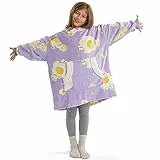 Winthome Hoodie Decke Kinder, mit Ärmelnn Weiche und Bequeme, Kuschelpullover mit Tasche und Hut, Ärmeldecke Mädchen Junge für 7-12 Jahren, Weihnachten, Geschenk (Katze)