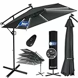 KESSER® Ampelschirm Holly Sonnenschirm Rechteckig LED Solar inkl. Abdeckung | Kurbel-Schirm mit Ständer UV-Schutz Aluminium Wasserabweisend Ø350cm Gartenschirm Anthrazit