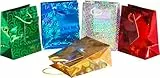 HEKU bunte Geschenktaschen mit Hologramm-Beschichtung, 10 Stück I 5 Farben (rot, silber, dunkelgrün, gold, dunkelblau), 13,5x11x6 cm I Umweltfreundlich & Wiederverwendbar