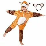 corimori (Faye der Fuchs Kinder Onesie Jumpsuit Kostüm, Jungen & Mädchen (Gr. 90-110cm) Orange-Braun