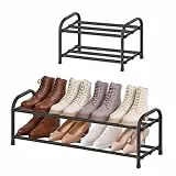 MIKVOYO Schuhregal schmal klein ausziehbar 2 Ebenen, Schuhschrank schwarz Metall, Breite 43-78 cm, für Kleiderschränke, enge Räume, Flure, Eingangsbereiche, Schlafzimmer