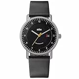 Braun 3-Zeiger-Herrenuhr mit solarbetriebener Datumsanzeige, schwarzem Zifferblatt und schwarzem Lederarmband, 40-mm-Edelstahlgehäuse, Modell BN0301BKSLBKG