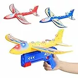 Doloowee Flugzeug Launcher Spielzeug, 3 styroporflieger mit Katapult, 2 Flug Modi & LED Beleuchtung,Outdoor Spielzeug & Geburtstag Geschenke für Jungen Mädchen 3 4 5 6 7 8 9 10 Jahre alt