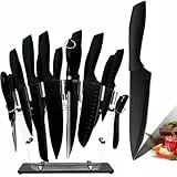 BFYLIN Messerblock Messer set, 16 Teiliges Küchenmesser set, Messer block set mit Antihaftbeschichtung,Santokumesser Kochmesser Brotmesser Schälmesser Steakmesser Anspitzer Mit Acryl Messerhalter
