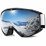 Findway Skibrille Erwachsene für Herren Damen, Snowboardbrille für Brillenträger, OTG UV-Schutz Kompatibler Helm Anti Fog Skibrillen, Grau Sphärisch Verspiegelt