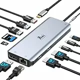 USB C Docking Station Dual Monitor Dockingstation Laptop 13 in 1 USB C Hub Triple Display mit 2 HDMI, DisplayPort, 5 USBC/A, Ethernet, 100W PD, SD/TF, Audio/Mic für Dell HP Surface