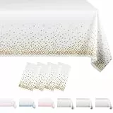 MORAINJAY 4 Stück Weiß und Goldpulver Party Rechteckig Tischdecke, 137x274cm Dot Confetti Wasserdicht Fleckschutz Tischdecken für Geburtstagsfeier, Hochzeit, Weihnachten, Kindergeburtstag, Cocktail