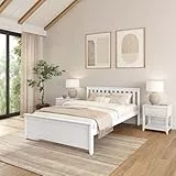 Plank+Beam Maxwood extra großes stabiles Doppelbett, aus neuseeländischem Kiefernholz, inklusive Lattenrost, 160x200cm-Bettgestell, extra hohe Gewichtsbelastbarkeit, Klassisches Design, Weiß