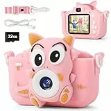 FIVAVA Kinderkamera 1080P 2,0-Zoll Bildschirm mit 32GB Karte,Selfie Digitalkamera Fotoapparat Kinder für 3-12 Jahre Mädchen Weihnachten Spielzeug Rosa Dinosaurier