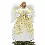 Weihnachtsbaumspitze Engel 32CM,Stoff Christbaumspitze mit LED Licht,Angel Christmas Tree Topper,Tannenbaum Spitze Weihnachtsengel Baumspitze Mit Lichtern, Batterie Nicht Enthalten (Gold)