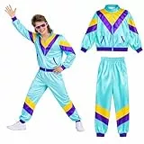 TK Gruppe Timo Klingler Trainingsanzug Outfit Overall - neon - 80er 90er Jahre für Retro Bad Taste - Jogginganzug Herren & Damen - Fasching & Karneval (L-Xl,blau)