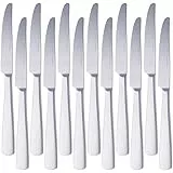 Amazon Basics Tafelmesser mit Eckiger-Rand, Edelstahl, 12er-Pack, Silberfarben