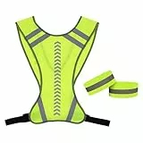 KuqitsBai Reflektierende Sicherheitsweste, Reflektierende Warnweste Einstellbar Reflektoren Sicherheits für Radfahren, Joggen (DE/NL/SE/PL, Alphanumerisch, M, L, Regular, Regular, Grün)
