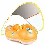 LAYCOL Schwimmring Baby mit UPF50+ Sonnenschutzdach & Spielzeug, Verstellbarer Sicherheitssitz, Kleinkind Pool Schwimmring für 3-36 Monate (Orange, L)