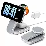 Eazpower Magsafe Ladestation für Apple Watch und iPhone 3 In 1 Faltbar, iPhone Ladestation Magsafe Ladegerät Charging Station für iPhone 17 16 15 14 13 12 Pro Max - Elfenbeinweiß