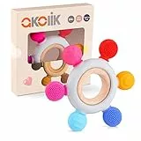 akolik Beißring Baby, BPA-frei Zahnungshilfe aus Silikon, Baby Spielzeug ab 0 3 6 9 12 Monate, Beissring Babys, Ruder Greifling Beißspielzeug, Erstausstattung Neugeborene, Geschenk Mädchen Junge