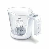 Korona 75877 Messbecherwaage MIA | Tragkraft 3kg, Einteilung 1 g | Inkl. Messbecher 1,0 L | Gut ablesbares LCD-Display | Tara-Zuwiegefunktion | Batterie inklusive, Weiß