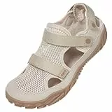 Hsyooes Barfußschuhe Herren Sportsandalen Damen Aquaschuhe Verstellbare Strandschuhe Weit Wandersandalen Schnell Trocknend Surfschuhe Sommer Beige EU43